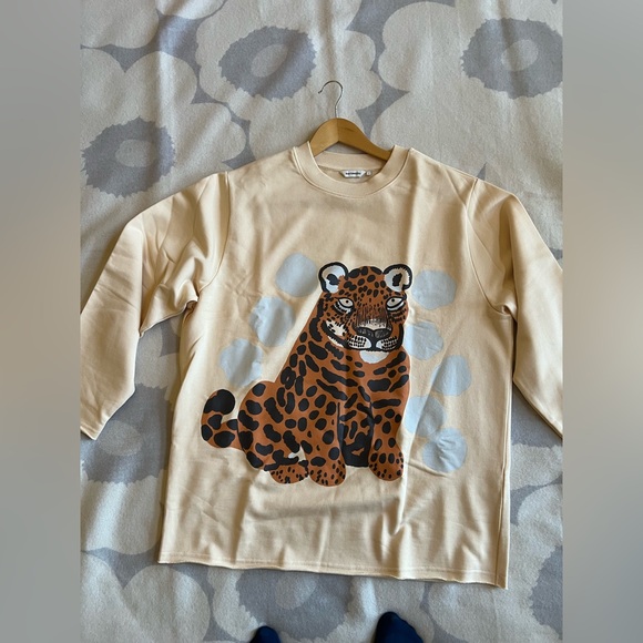 Marimekko Sweater Hiirenvirna Kaksoset Tiger Off White Brown Gray Size M - Picture 6 of 15